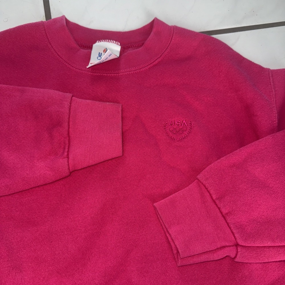 VTG JCPenney USA Olympics S-M 19x24 Sweater Pink Pullover Crew Neck